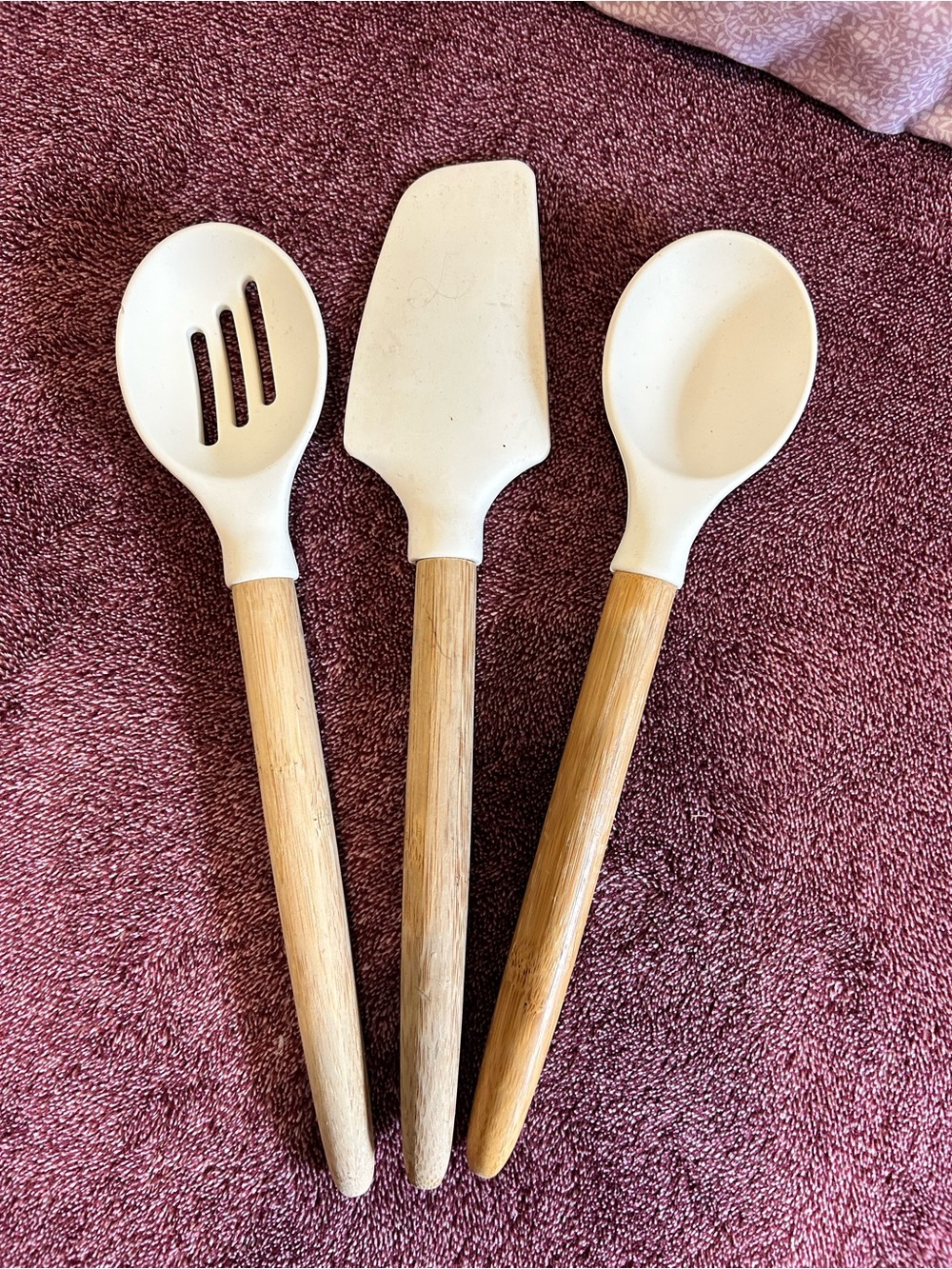 Food Network White Silicone & Bamboo 3-Piece Cooking Utensil Set